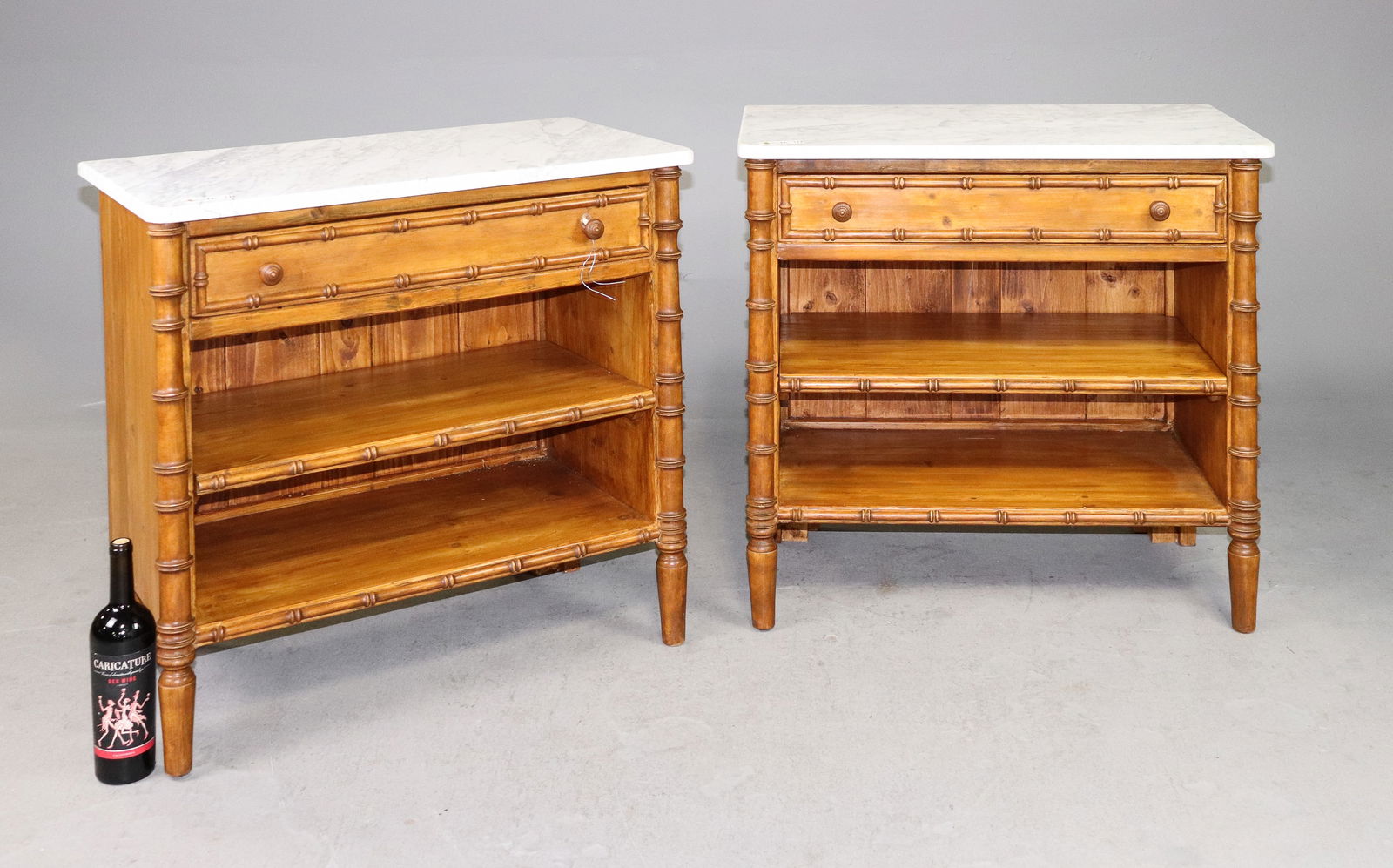 Faux Bamboo Pair of White Marble Top Occasional Tables (1 of 5)