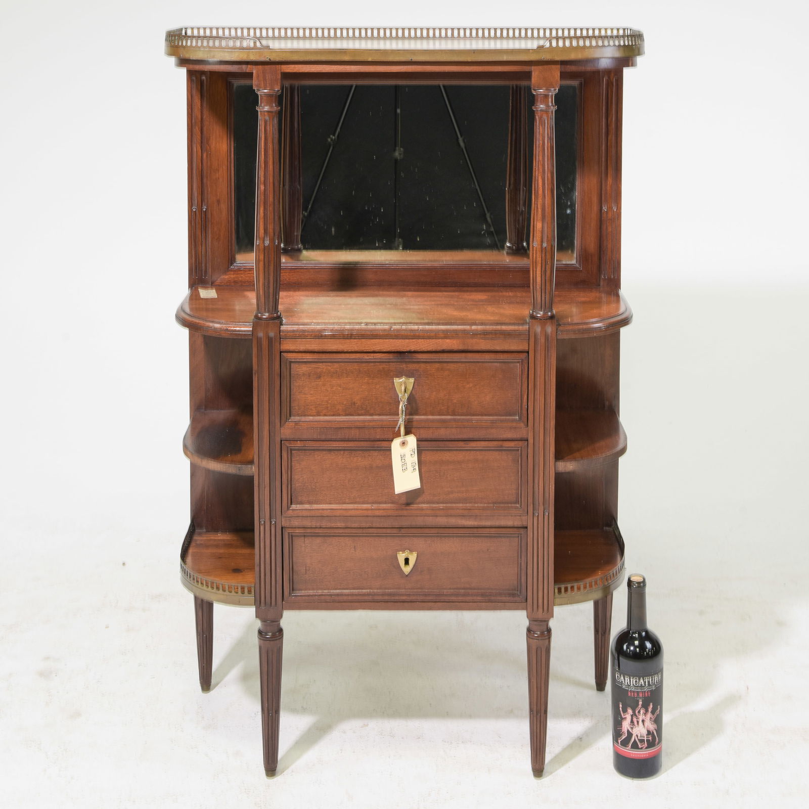 Louis XVI Style White Marble Top Mahogany Cabinet: French Louis XVI Style White Marble Top Mahogany Cabinet - 44.5 in tall x 29 x 13