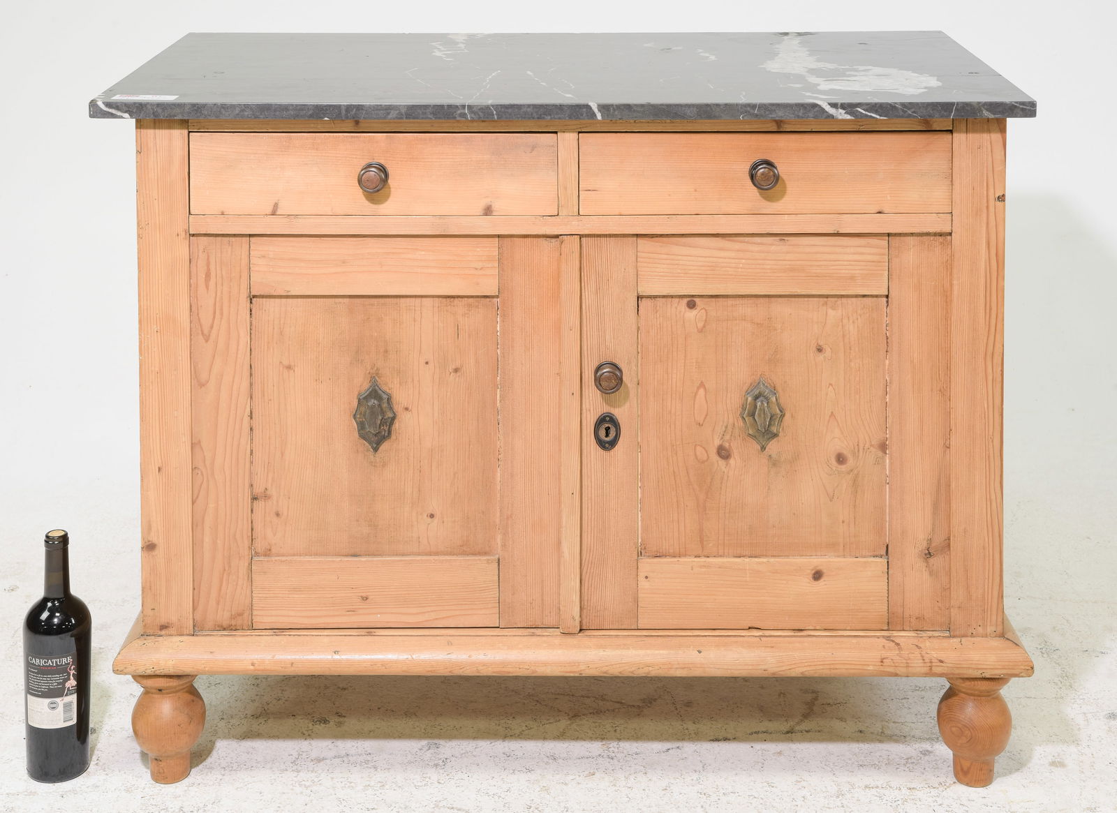 British Pine Marble Top Small Buffet / Cabinet (1 of 7)