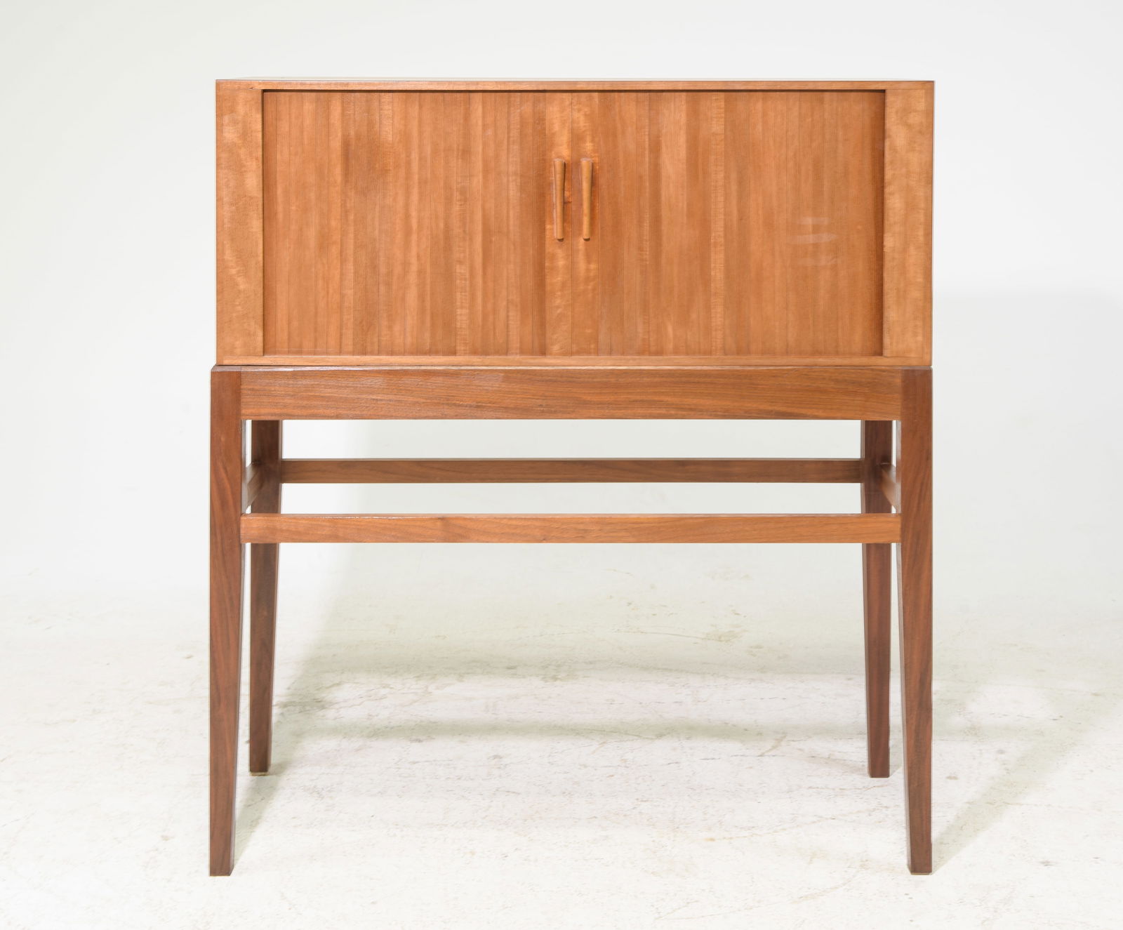 Danish Modern Tambour Door Cocktail Cabinet: Danish Mid Century Modern Tambour Door Cocktail / Bar Cabinet - 46.5 in tall x 41.5 x 15.5