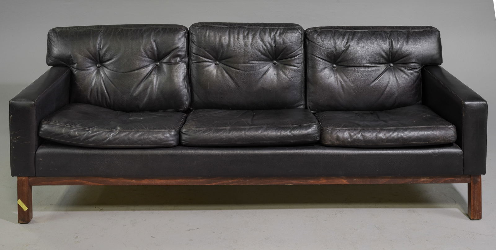 Mid Century Modern Black Leather Three Seater Sofa (1 of 8)