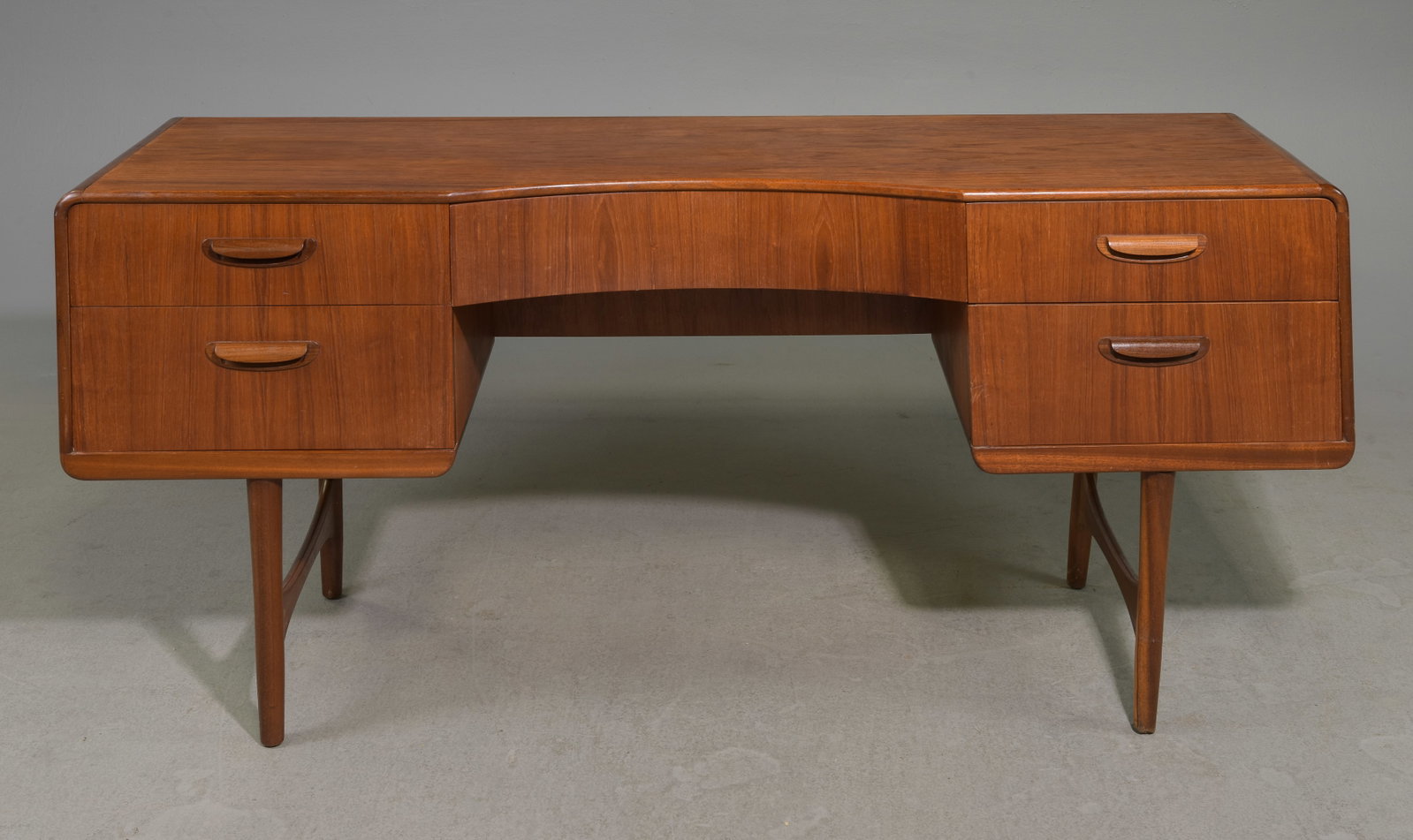 Mid Century Modern Dresser / Desk - Biethcraft: Danish Modern Style Dresser / Desk with Rounded Edges - Biethcraft - 27.5 in tall x 60 x 18, Kneehole is 21.25 inches by 24.5 inches