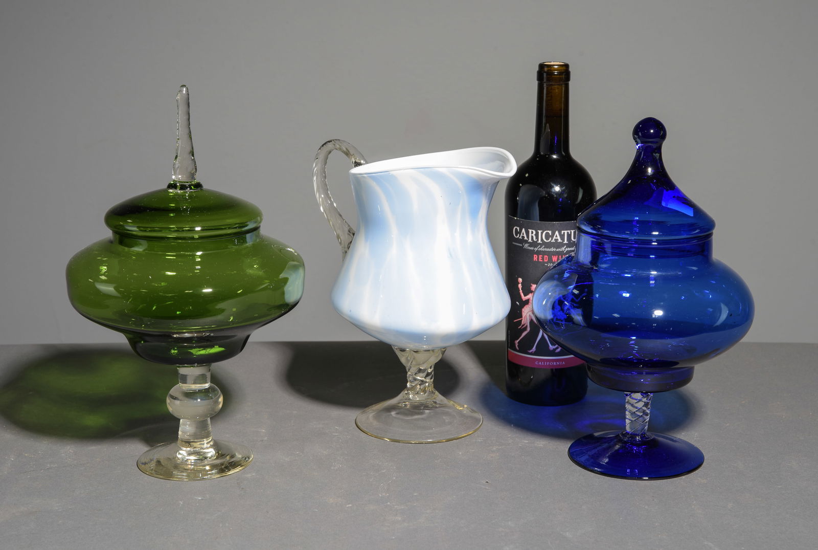 3pcs - 2 Hand Blown Glass Candy Dishes & Pitcher (1 of 4)