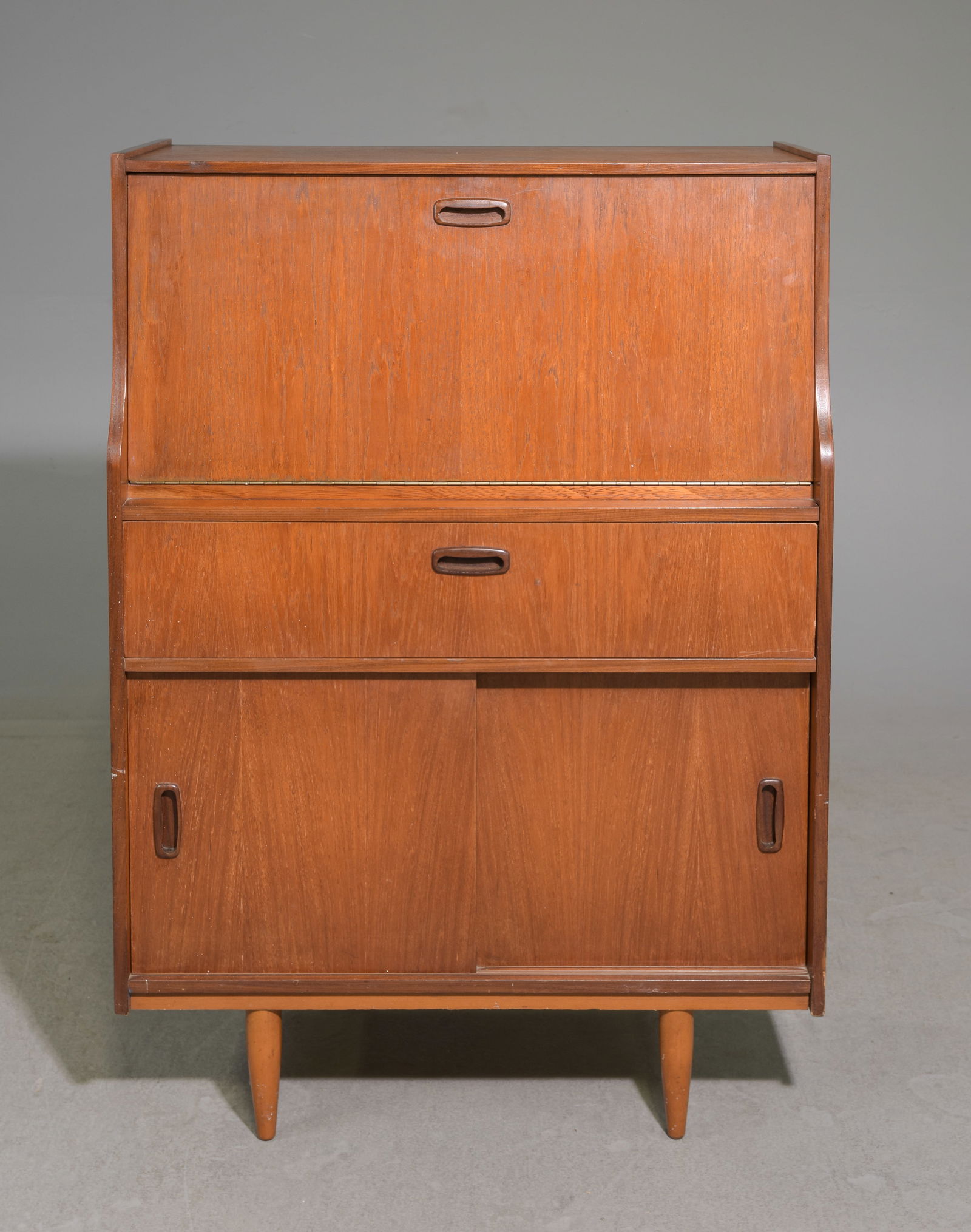 Mid Century Modern Drop Front Desk: Danish Modern Style Drop Front Desk / Bureau - 42 in tall x 30 x 15