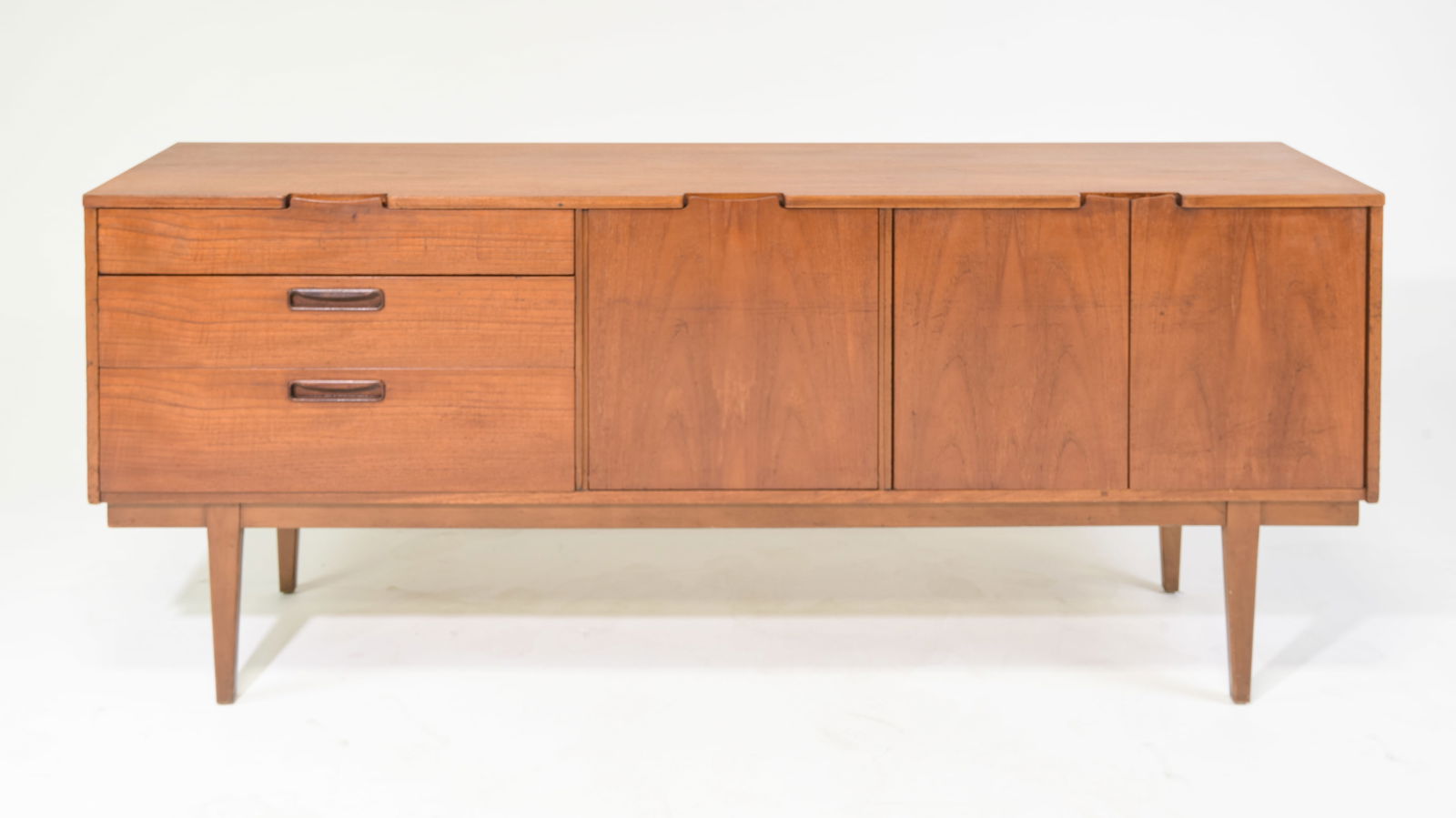 Mid Century Modern Sideboard - Corsica by Nathan: This Danish Modern Style Teak Credenza is the Corsica Model made by Mid Century Modern Furniture Maker Nathan. - 30 in tall x 72.5 x 17.5