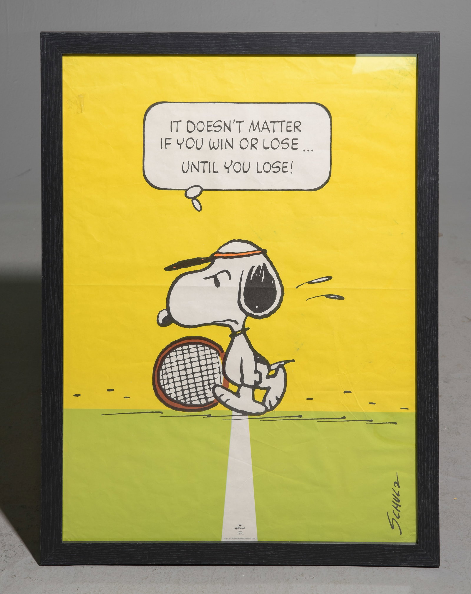 C. Schulz Framed Snoopy Art: C. Schulz Framed Snoopy Art - "It Doesn't Matter If You Win Or Lose?Until You Lose!" - 29.5 in tall x 21.5 x 1
