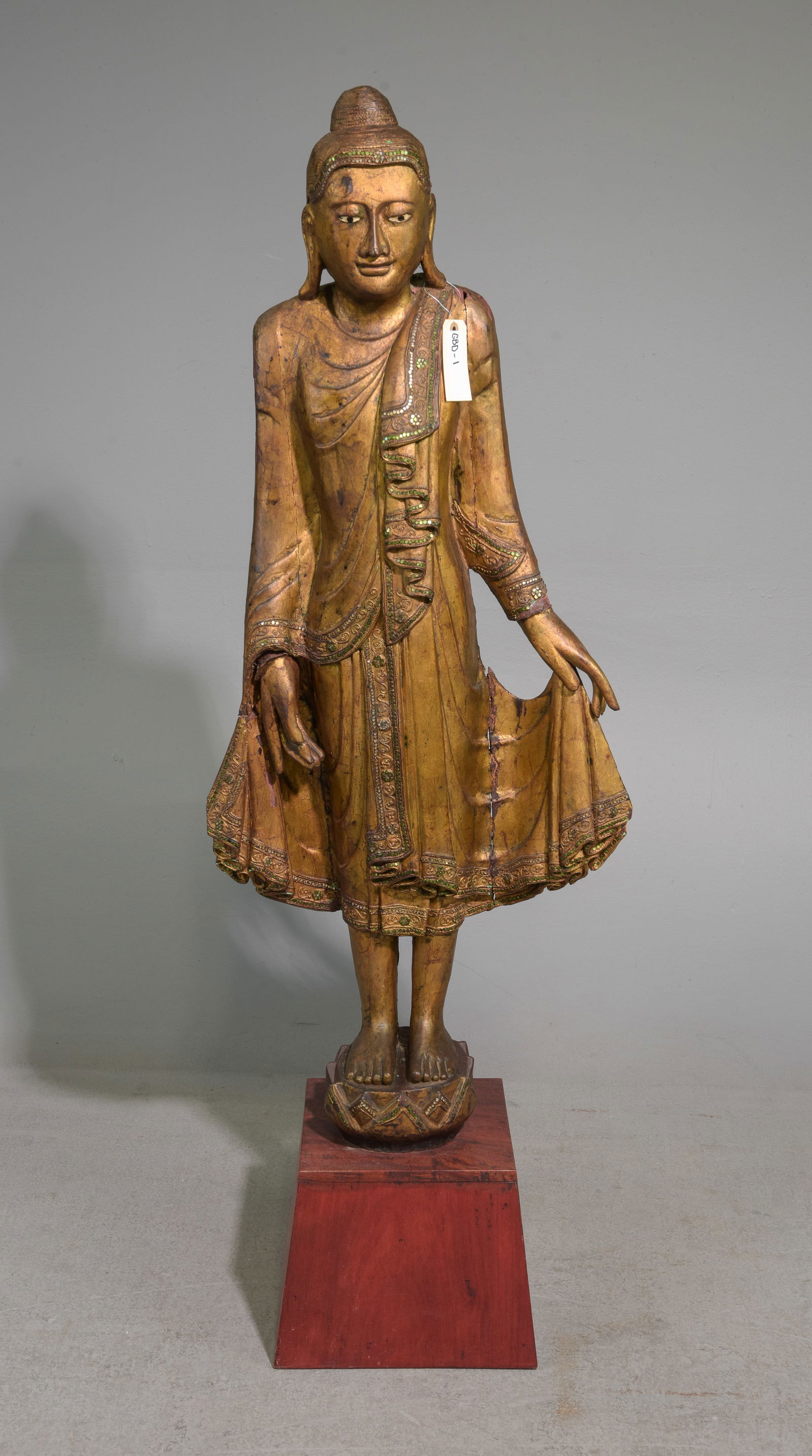 Polychrome Wood Buddha Statue (1 of 5)