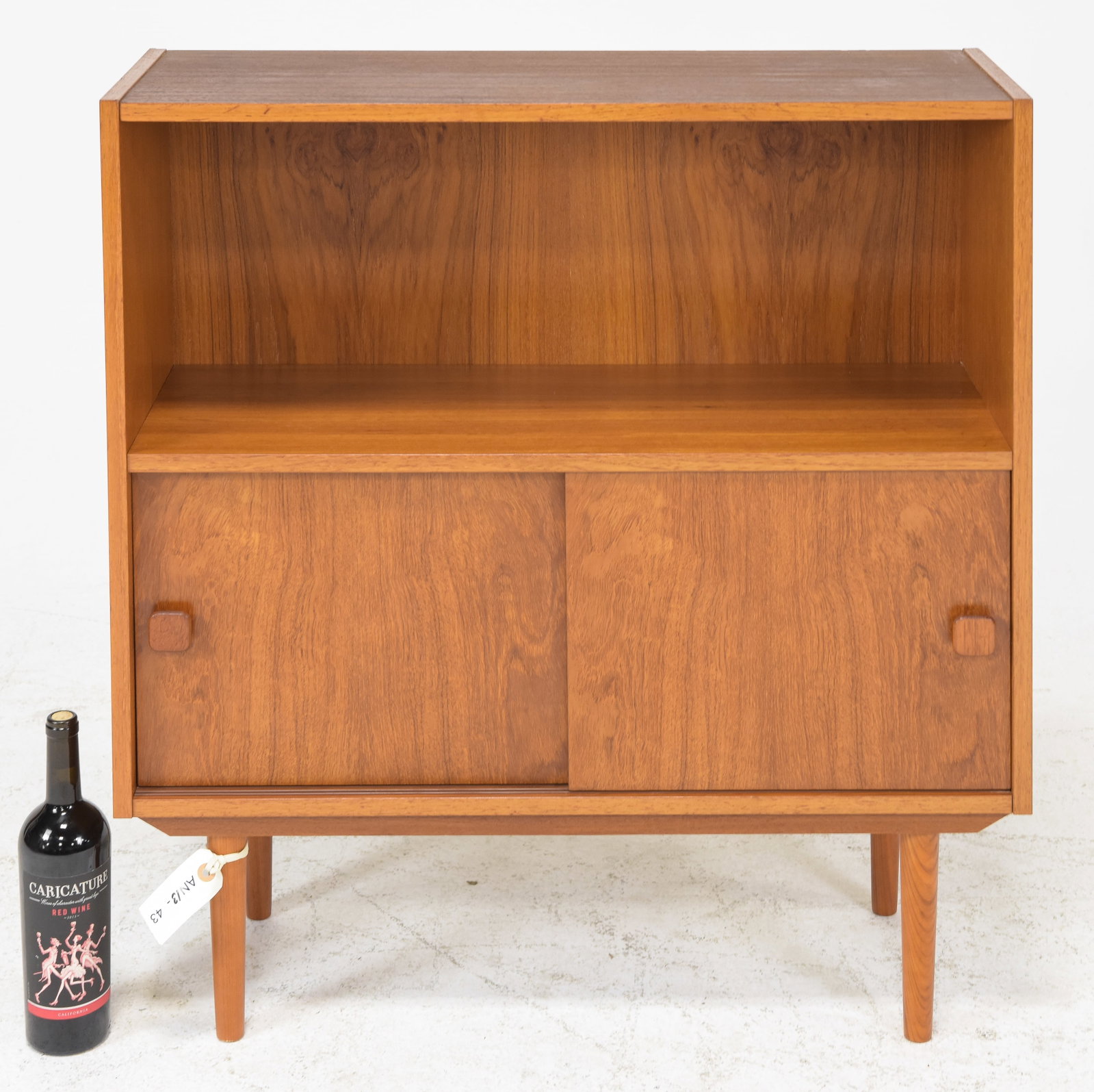 Danish Modern Sliding Doors Bookcase: Danish Mid Century Modern Sliding Doors Bookcase - 34.5 in tall x 31.5 x 11