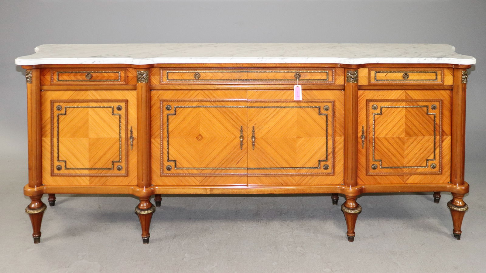 Louis XVI Style White Marble Top Sideboard
