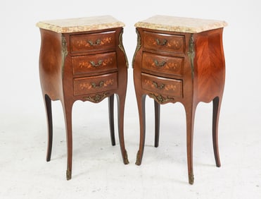 Louis XV Style Pair of Marble Top Chests