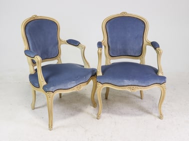 Louis XV Style Pair of Painted Arm Chairs