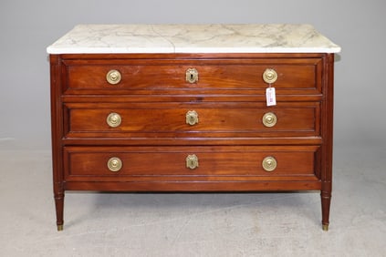 Louis XVI Style White Marble Top Chest