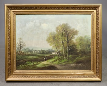 Gold Framed Antique Oil on Canvas Landscape