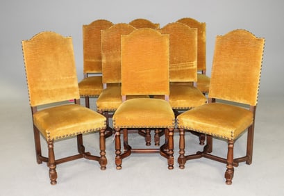 Set Of 8 Louis XIII Style Upholstered Dining Chairs