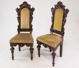 Pair Of French Renaissance Style Carved Oak Chairs