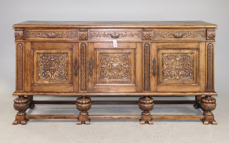 Spanish Renaissance Style Carved Oak Sideboard
