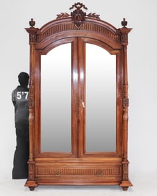 Napoleon III Style Walnut Double Mirror Door Armoire
