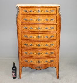 Louis XVI Style 7 Drawer Semainier Marble Top Chest