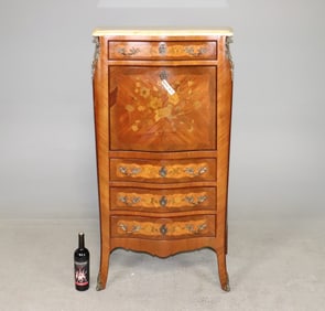 Louis XV Style Secretary Marble Top Chest