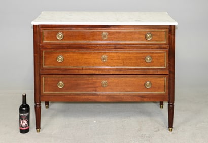 Louis XVI Style White Marble Top 3 Drawer Chest