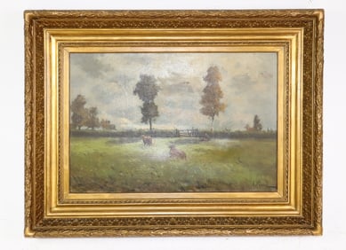 French Gold Framed Oil On Canvas Landscape