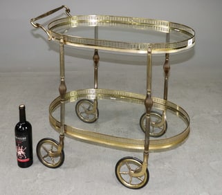 French 2 Tier Brass & Glass Trolley