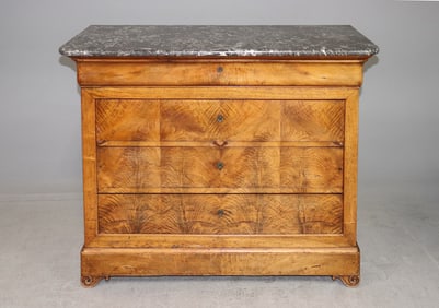 Louis Philippe Style 4 Drawer Walnut Marble Top Chest