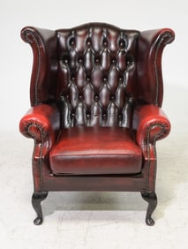 British Red Leather Wing Back Arm Chair