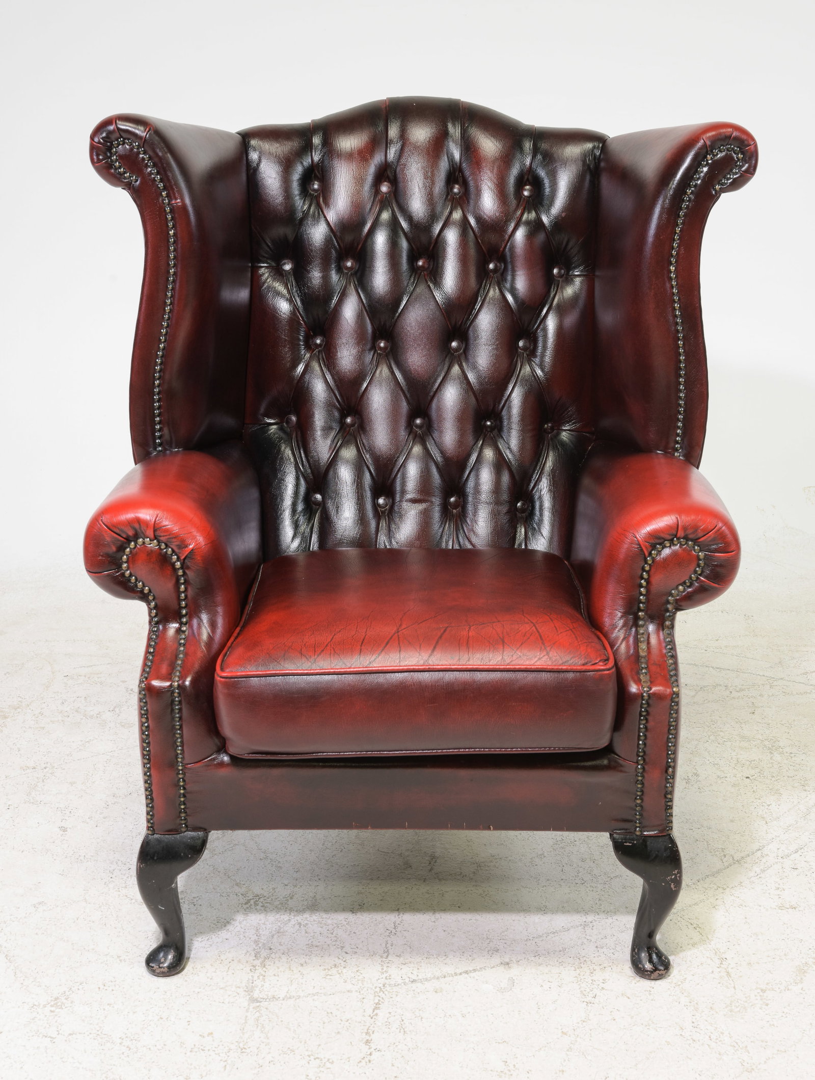 British Red Leather Wing Back Arm Chair (1 of 5)