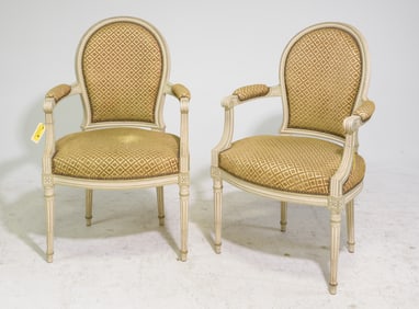 Louis XVI Style Pair of Painted Arm Chairs