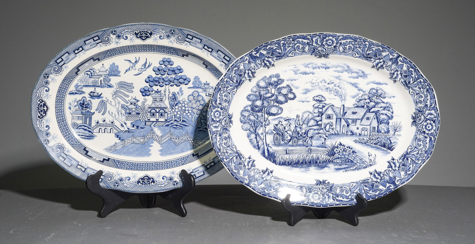 2 English Blue & White Oval Platters (1 of 5)