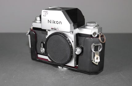 Nikon F film camera in fitted black case