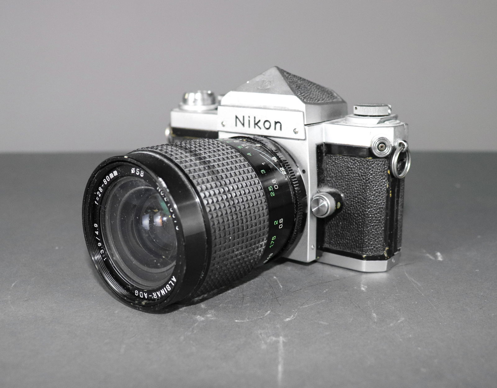 Nikon F Camera with Albinar-ADG Lens 1:3.9/4.9 28-80mm 058 (218678) - Looks Damaged (1 of 7)