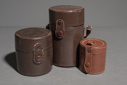 Brown leather camera lens case, empty and small (3)