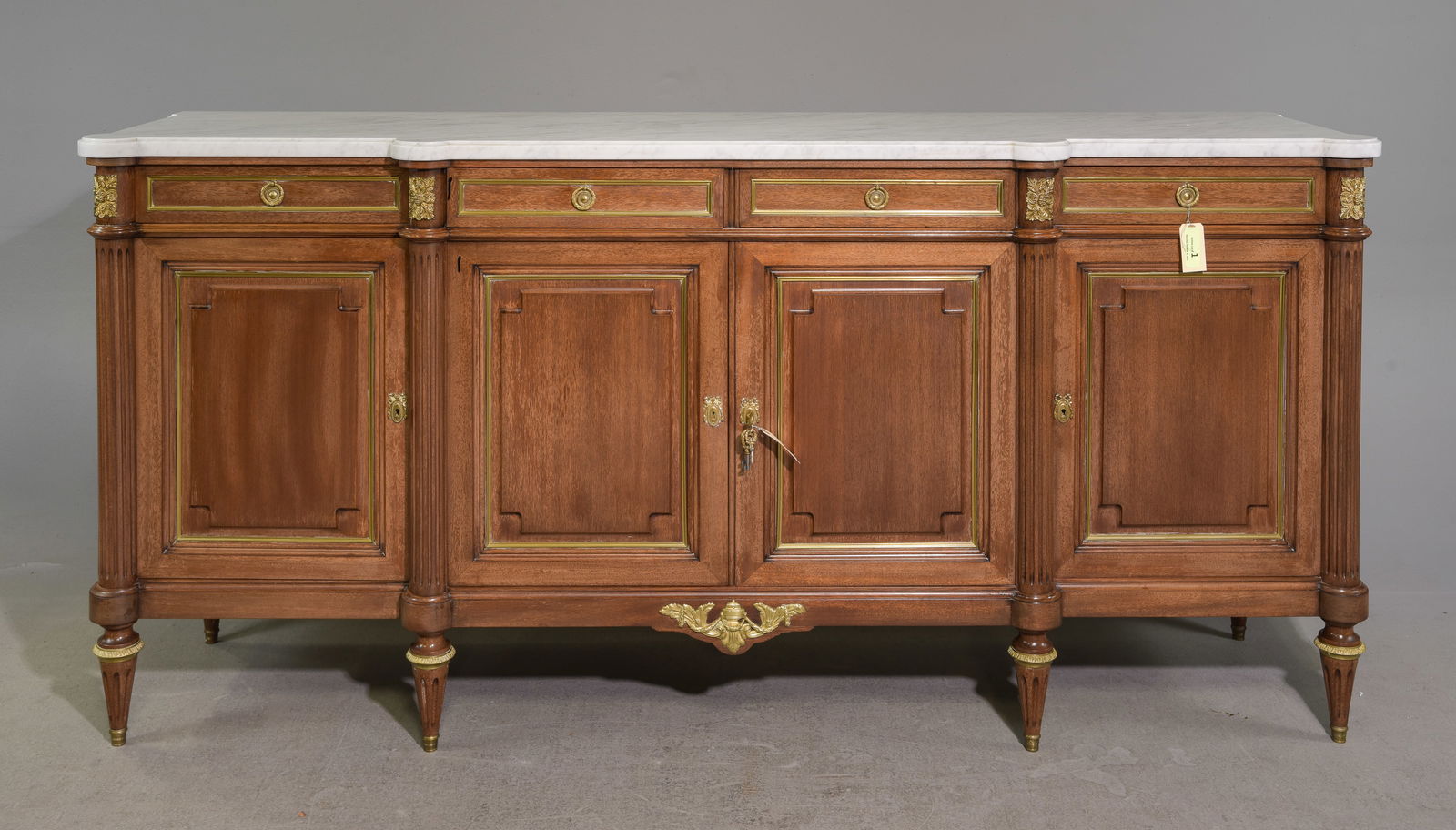 Louis XVI Style Mahogany White Marble Top Sideboard