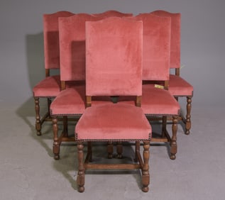 French Walnut Set of 6 High Back Dining Chairs