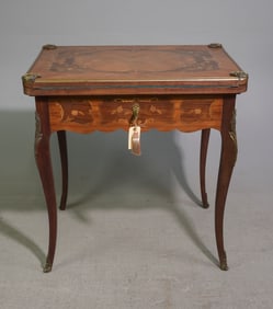 French Marquetry Inlaid Flip Top Card Table