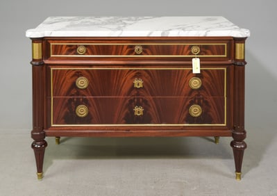 Louis XVI Style White Marble Top Chest #2
