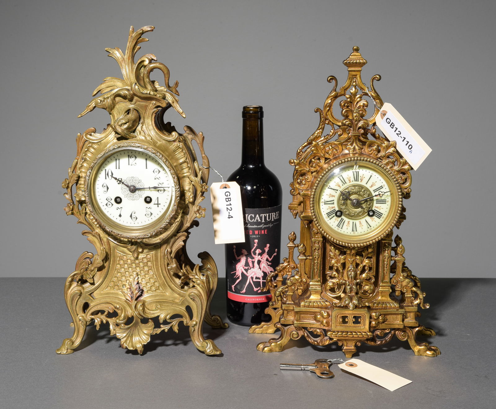 2 Louis XV Style Gilded Bronze Mantle Clocks (1 of 9)