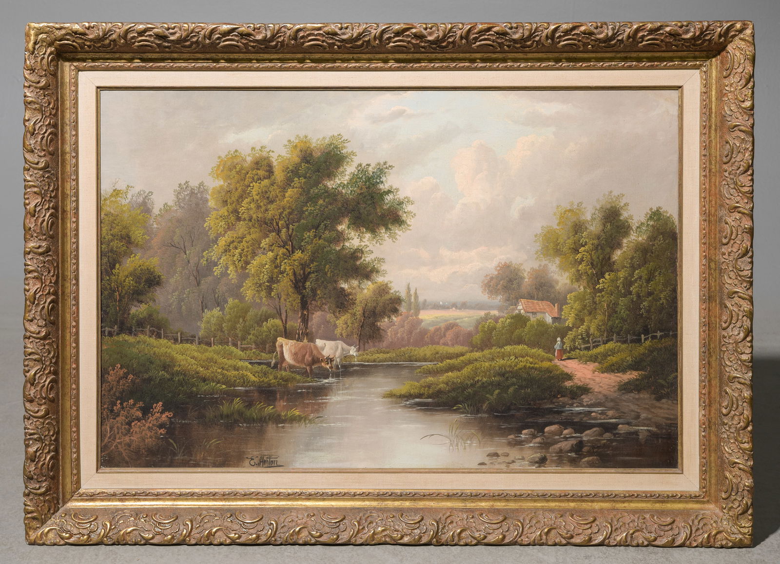 E. Horton Antique Oil on Canvas Landscape - Cows (1 of 4)