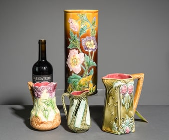 4pcs - French Majolica Vase & Pitchers
