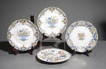 4 French Rouen Fait Main Plates