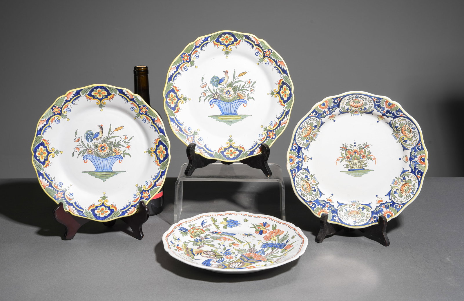 4 French Rouen Fait Main Plates: 4 French Rouen Fait Main Plates - Largest is 1 in tall x 10 inch diameter
