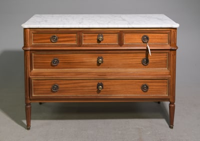 Louis XVI Style White Marble Top Chest #1