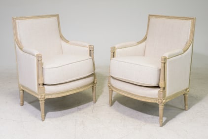 French Style Pair of Painted Arm Chairs