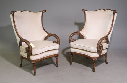 Italian Style Pair of Scrolled Arm Chairs