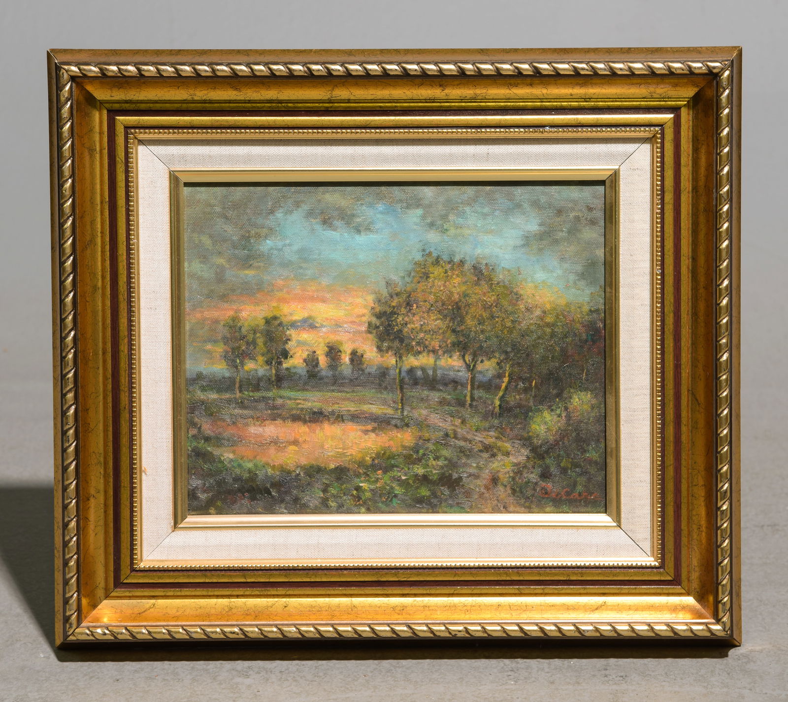 Small Gold Framed Oil on Canvas Sunset Landscape (1 of 3)