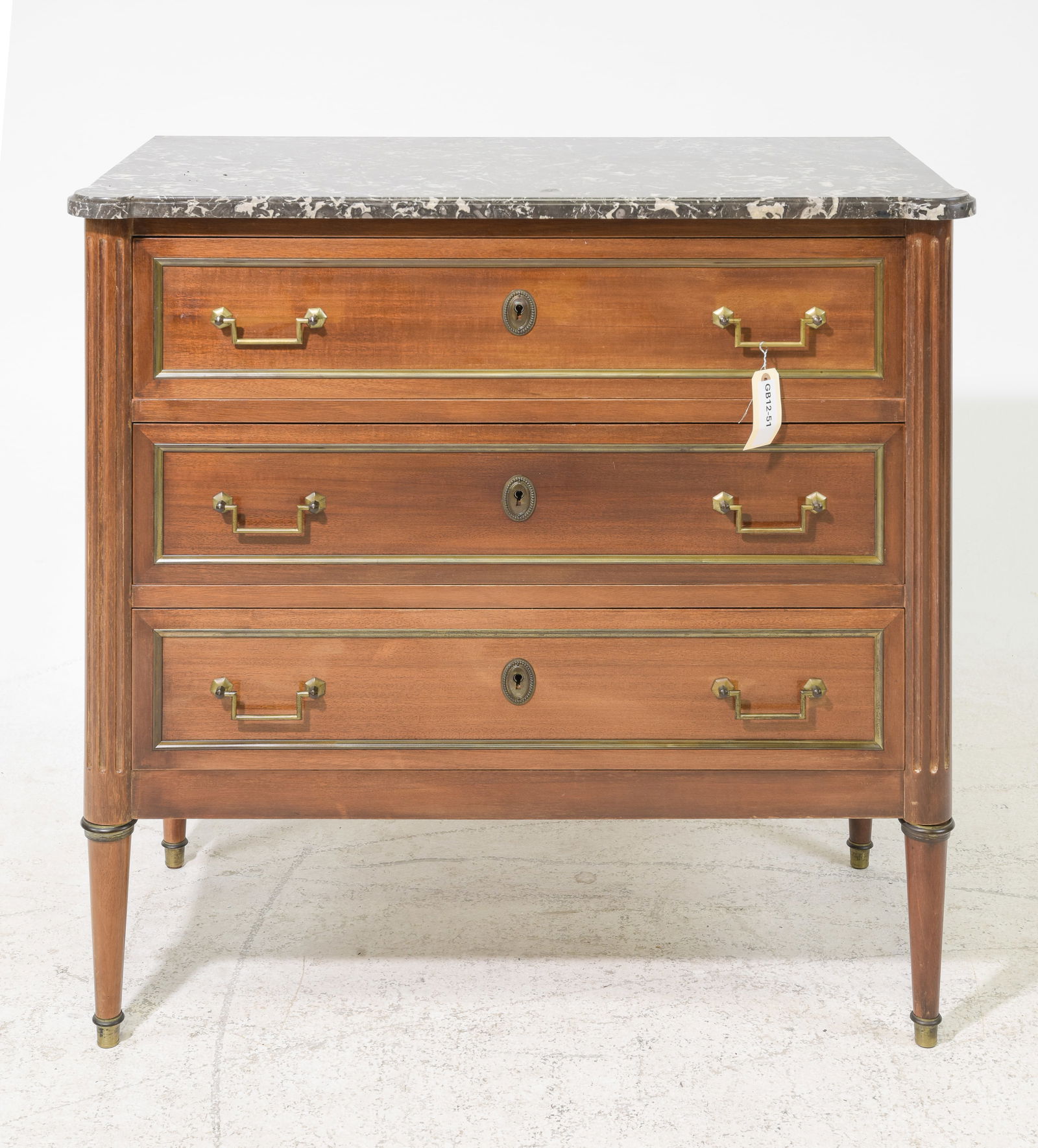 Louis XVI Style Marble Top Three Drawer Chest (1 of 6)