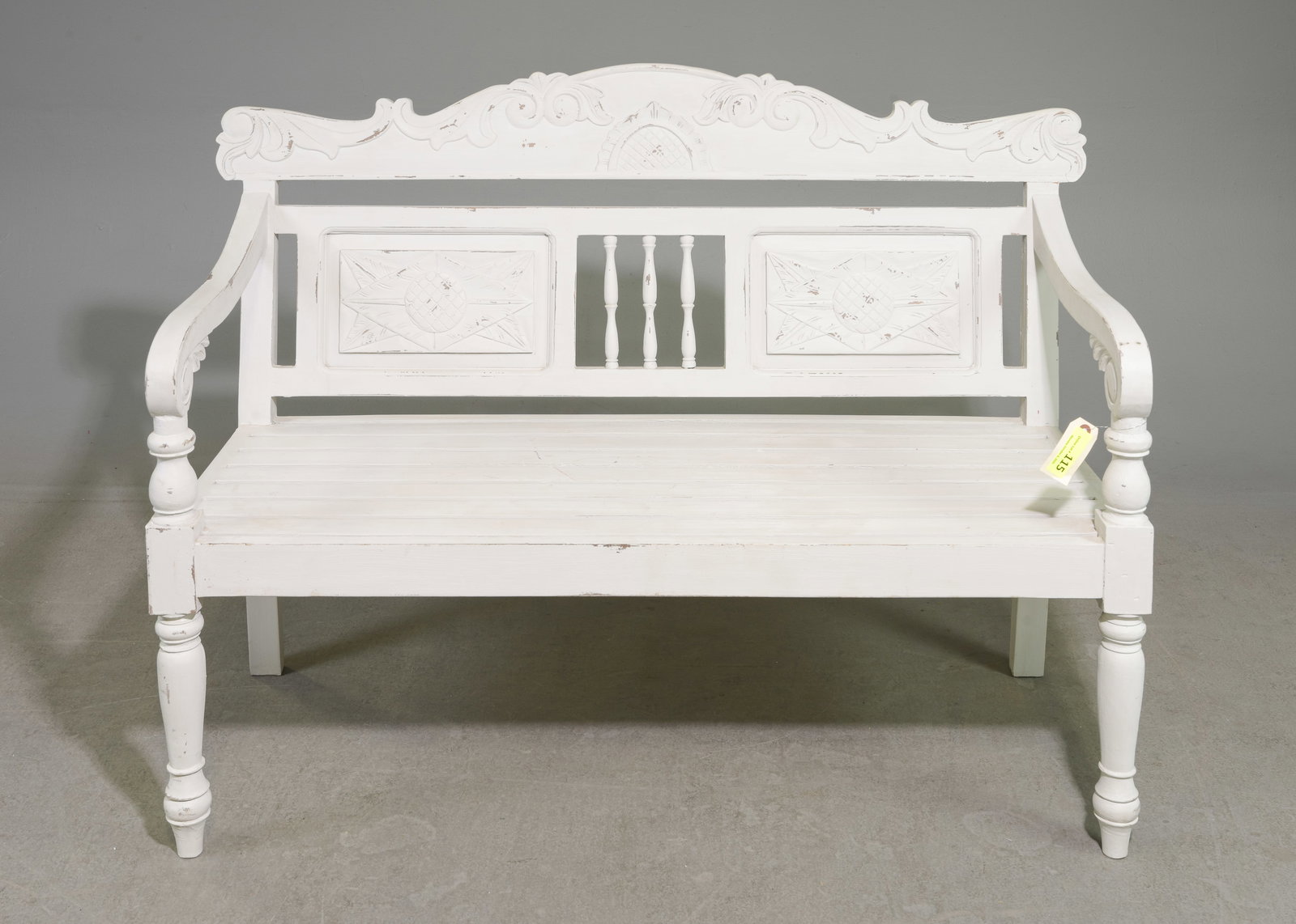 Carved Painted Teak Park / Garden Bench (1 of 4)