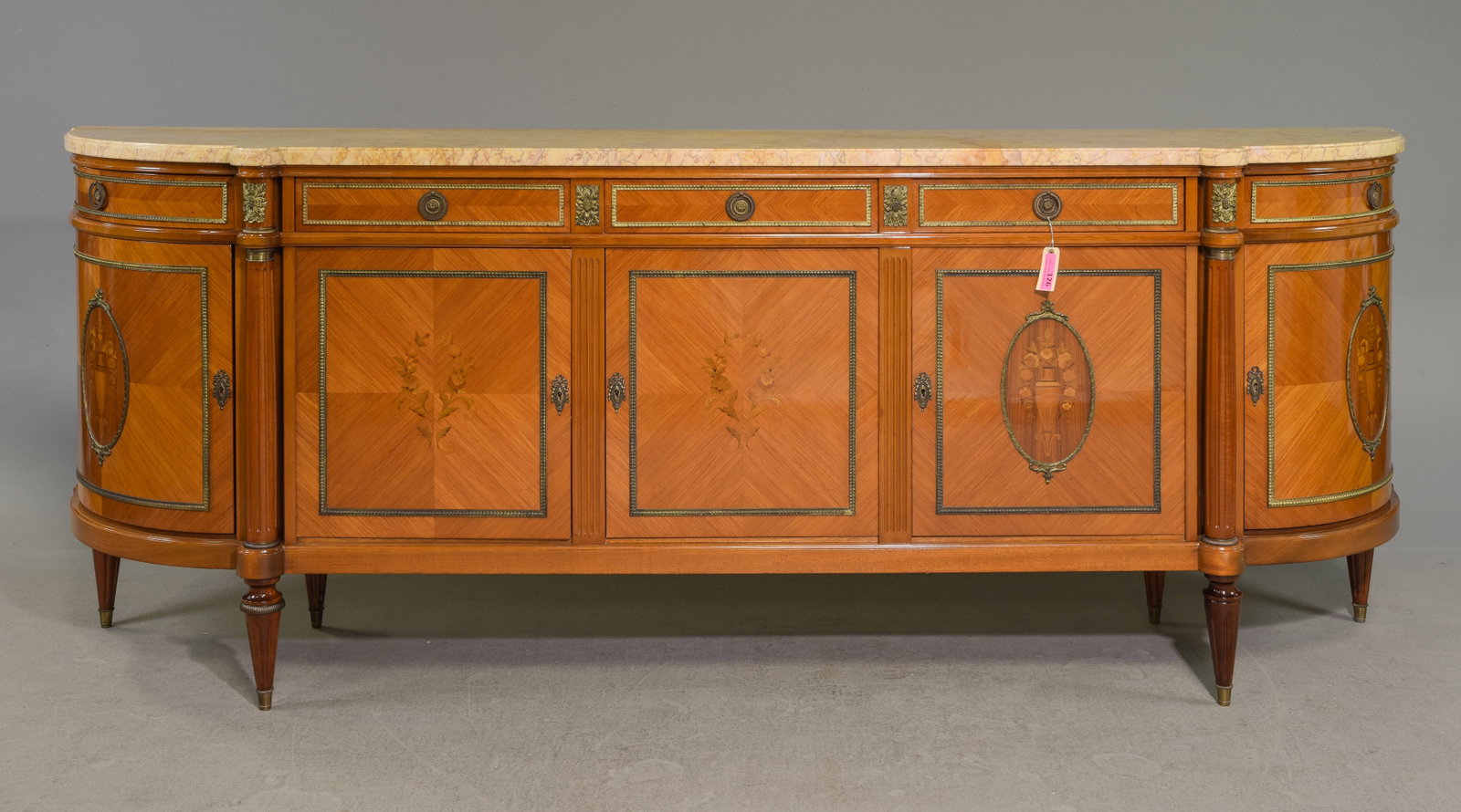 Louis XVI Style Marble Top Curved Sideboard: French Louis XVI Style Marble Top Curved Sideboard / Enfilade - 40.5 in tall x 106 x 21.5
